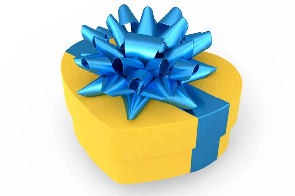 礼品盒心形带和弓形 白色背景隔离 三维渲染问候设计的概念生日 圣诞节 黑色星期五 — 图库照片