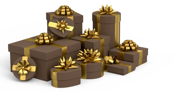 Geschenkboxen Mit Schleife Und Schleife Isoliert Auf Weißem Hintergrund Renderkonzept — Stockfoto
