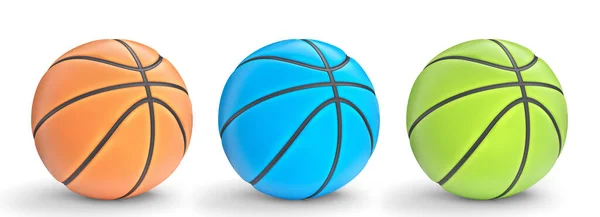 Набор Баскетбольных Мячей Изолированы Белом Фоне Рендеринг Спортивных Аксессуаров Командной — стоковое фото