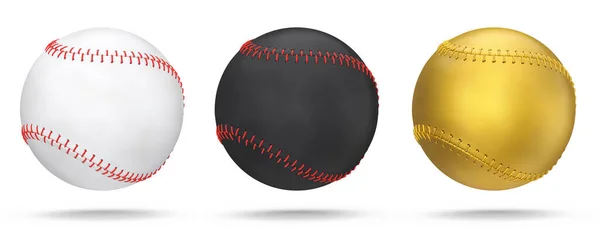 Set Softball Baseball Balls Isolated White Background Rendering Sport Accessories — Stock Photo, Image