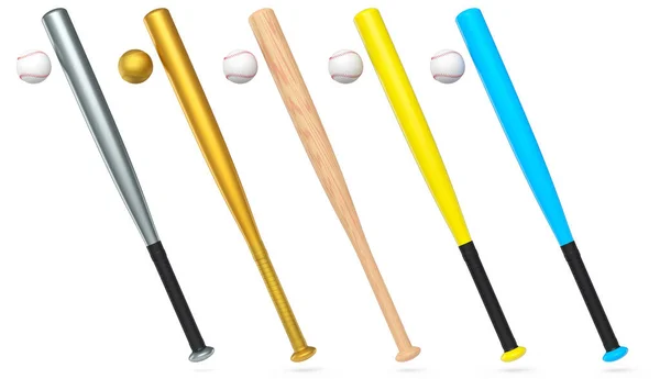 一组专业的垒球或棒球蝙蝠 在白色背景下被隔离 3D为团队游戏提供体育配件 — 图库照片