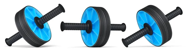 Set of AB rollers for abdominal muscles isolated on white background. 3d rendering of sport equipment for active workout, trx and powerlifting