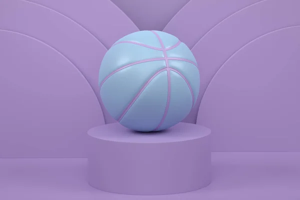 Баскетбольный Мяч Подиуме Шагами Монохромном Фоне Рендеринг Дисплея Продукта Спортивные — стоковое фото