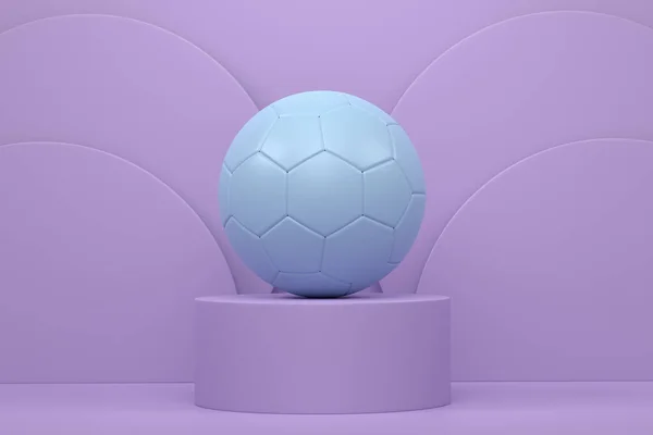 Piłka Nożna Podium Cylindra Krokami Monochromatycznym Tle Renderowanie Produktu Wyświetlacza — Zdjęcie stockowe