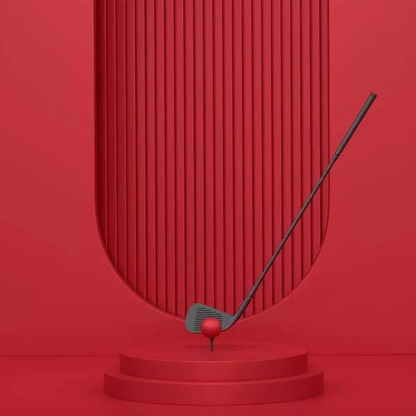 Golfclub Met Bal Cilinderpodium Met Treden Monochrome Achtergrond Weergave Van — Stockfoto