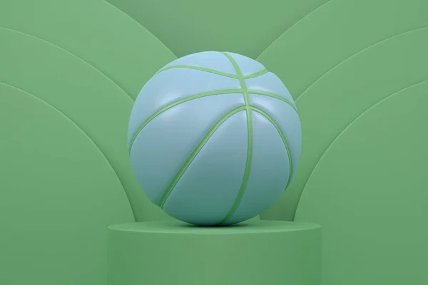 Piłka Koszykówki Podium Cylindrów Krokami Monochromatycznym Tle Renderowanie Produktu Wyświetlacza — Zdjęcie stockowe
