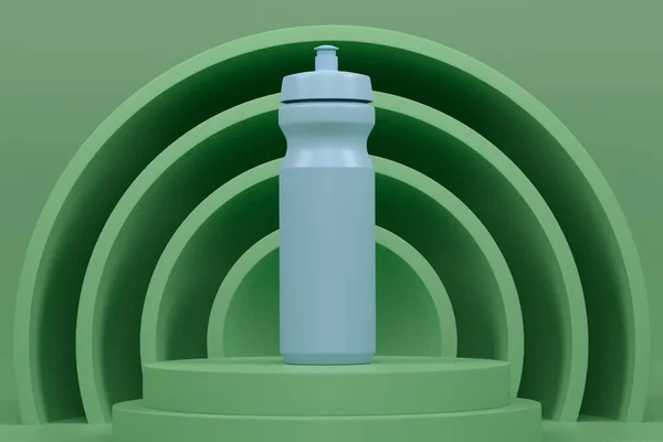Plastikowy Shaker Sportowy Podium Cylindrów Krokami Monochromatycznym Tle Renderowanie Produktu — Zdjęcie stockowe