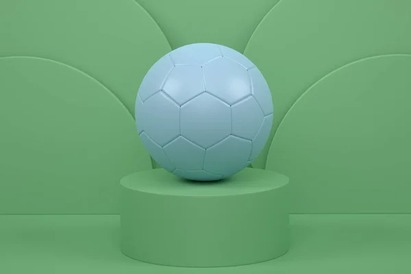 Piłka Nożna Podium Cylindra Krokami Monochromatycznym Tle Renderowanie Produktu Wyświetlacza — Zdjęcie stockowe