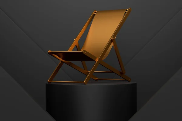 Krzesło Plażowe Paski Letnie Wypady Podium Cylindrów Schodami Monochromatycznym Tle — Zdjęcie stockowe