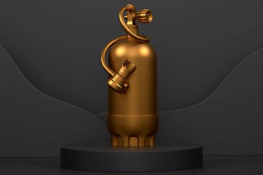 Silindir podyumda tek renkli arka planda basamaklı dalış için dalış tankı. Sahildeki aksesuarlar ve yaz mevsimi konsepti gibi 3D görüntüleme ürünü