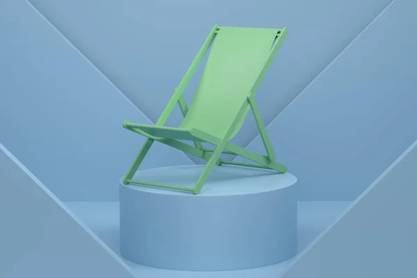 Krzesło Plażowe Paski Letnie Wypady Podium Cylindrów Schodami Monochromatycznym Tle — Zdjęcie stockowe