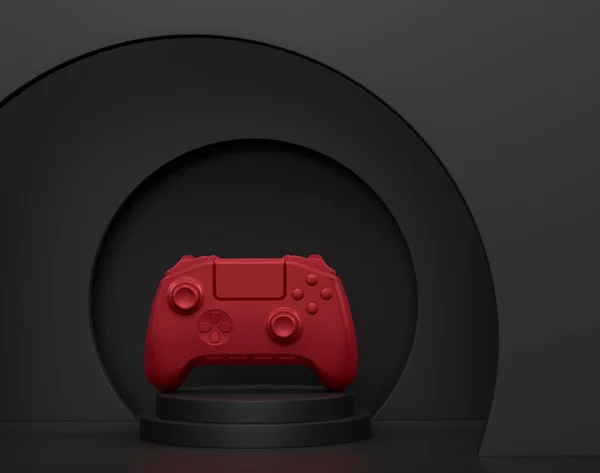 Silindir Podyumda Video Oyunu Joystick Tek Renkli Arka Planda Basamaklar — Stok fotoğraf