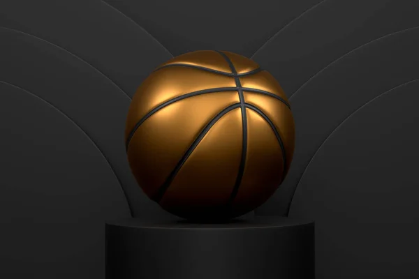Piłka Koszykówki Podium Cylindrów Krokami Monochromatycznym Tle Renderowanie Produktu Wyświetlacza — Zdjęcie stockowe