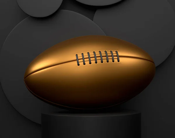 American Football Ball Auf Zylinderpodest Mit Stufen Auf Monochromen Hintergrund — Stockfoto