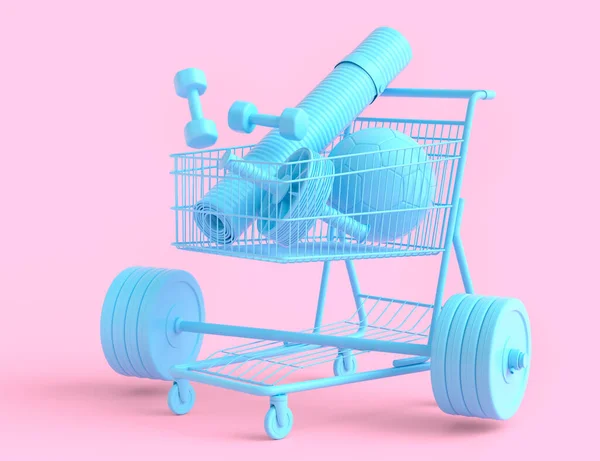 Sport Equipment Fitness Gym Shopping Cart Monochrome Background Render Power — ストック写真