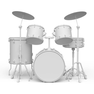 Tek renkli arka planda metal zilleri olan gerçekçi davullar. 3D render müzik perküsyon enstrümanı, davul makinesi ve bateri seti