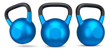 Spor için beyaz arka planda izole edilmiş ağır spor salonu altın çaydanlığı seti. Spor malzemelerinin fitness ve powerlift için 3D yorumlaması