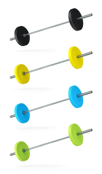 Set Metal Barbell Rubber Disks Shaped Handle Isolated White Background — Stock Photo, Image