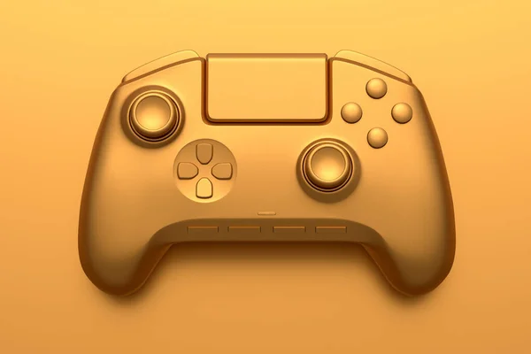 Realistic Video Game Joystick Gold Chrome Texture Isolated Golden Background — Stok fotoğraf
