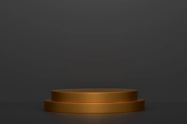 Pastellgoldenes Zylinderpodest Mit Stufen Auf Schwarzem Hintergrund Rendering Von Abstrakt — Stockfoto