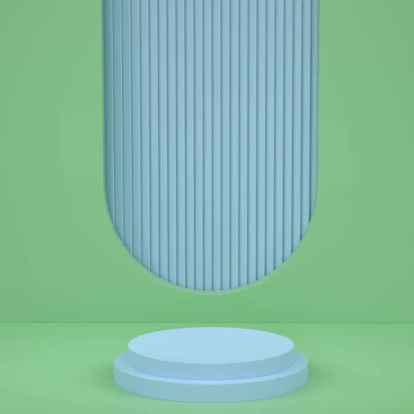 Podium Cylindre Vert Pastel Avec Marches Sur Fond Bleu Représentation — Photo