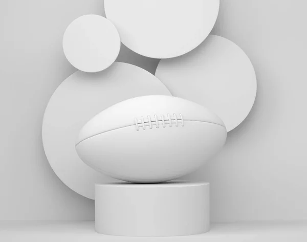 stock image American football ball on cylinder podium with steps on monochrome background. 3d render of display product like sport accessories for team playing