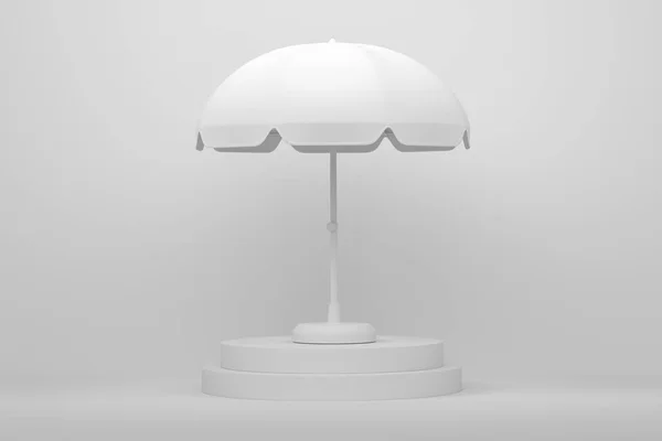 Strandparasol Voor Loungezone Cilinderpodium Met Treden Monochrome Achtergrond Weergave Van — Stockfoto