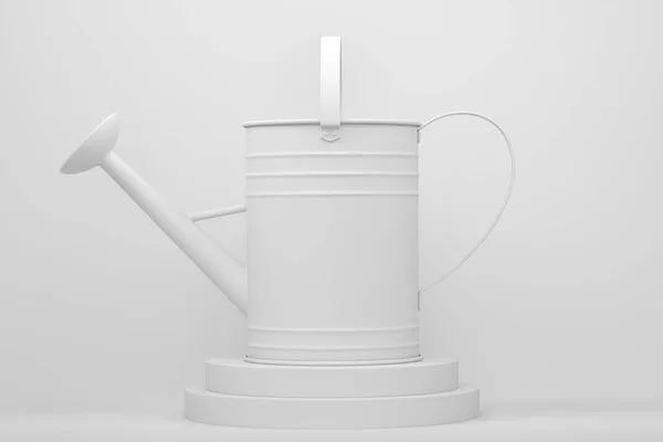 Watering Can Cylinder Podium Steps Monochrome Background Render Display Gardening — Stock Photo, Image