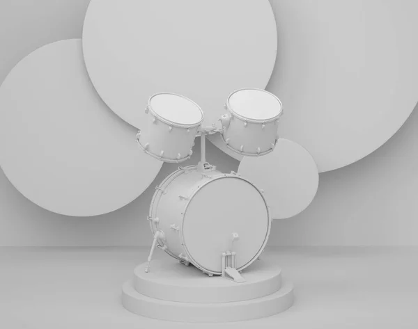 Drums Metal Cymbals Drumset Cylinder Podium Steps Monochrome Background Render — Stock Photo, Image