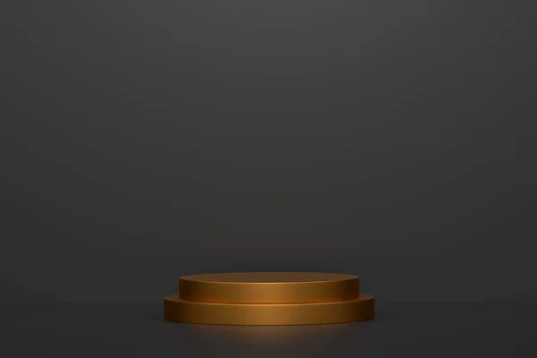 Pastel Gold Cylinder Podium Steps Black Background Render Abstract Realistic — Stock Photo, Image
