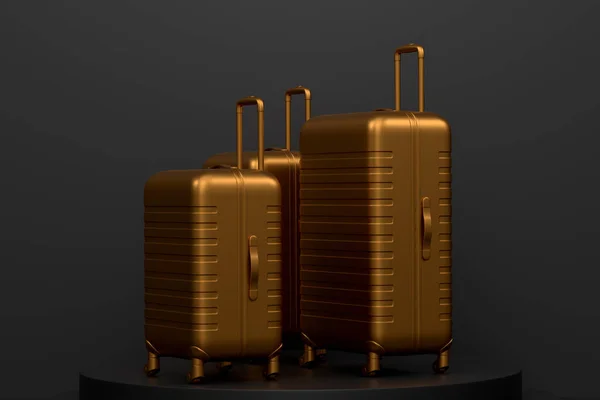 Suitcase 수하물은 배경에 연단이나 받침대에 놓는다 액세서리나 개념같은 디스플레이 제품의 — 스톡 사진