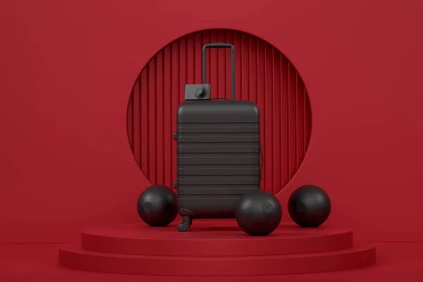 Koffer Bagage Het Podium Voetstuk Monochrome Achtergrond Weergave Van Display — Stockfoto