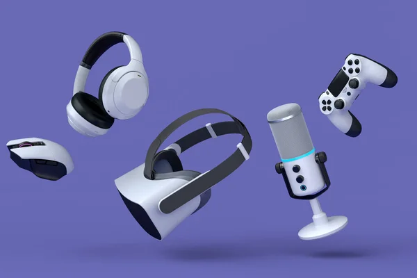 Top View Gamer Εργαλεία Όπως Ποντίκι Μικρόφωνο Joystick Ακουστικά Και — Φωτογραφία Αρχείου