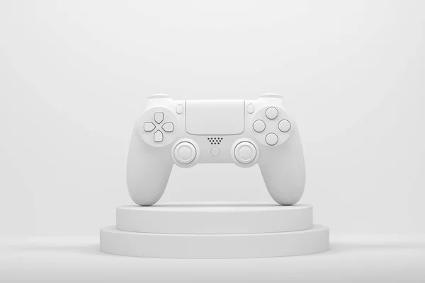 游戏控制杆在圆筒平台上 步长为单色背景 用于云游戏和游戏玩家工作空间概念的流齿轮等显示产品的3D渲染 — 图库照片