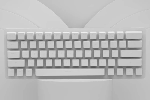 Realistic Computer Keyboard Cylinder Podium Steps Monochrome Background Render Display — Stock Photo, Image
