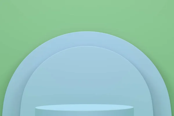 Pastellgrünes Zylinderpodest Mit Stufen Auf Blauem Hintergrund Rendering Von Abstrakt — Stockfoto