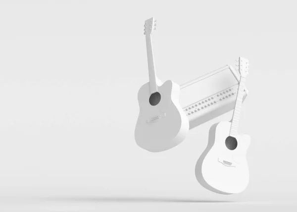 Conjunto Amplificadores Guitarras Acústicas Elétricas Fundo Monocromático Renderização Instrumento Percussão — Fotografia de Stock