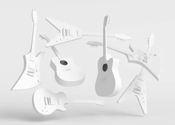 Набор Электроакустических Гитар Изолирован Монохромном Фоне Визуализация Концепции Постера Рок — стоковое фото
