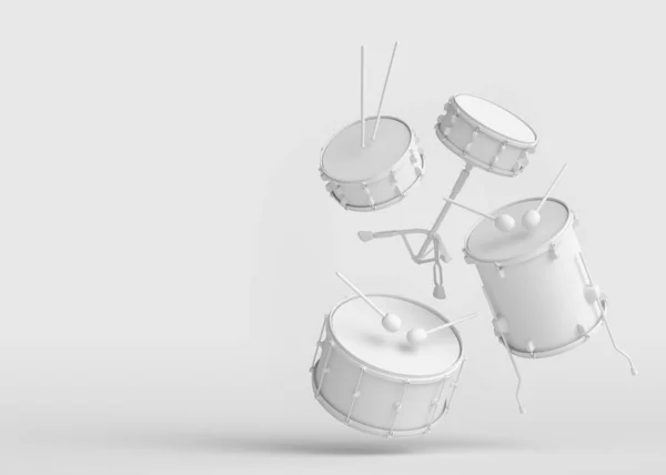 Trommer Med Metallcymbler Monokrom Bakgrunn Gjengivelse Musikalsk Perkusjonsinstrument Trommemaskin Trommesett – stockfoto