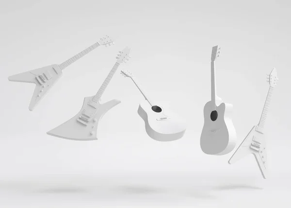 stock image Set of electric acoustic guitars isolated on monochrome background. 3d render of concept for rock festival poster with heavy metal guitar for music shop