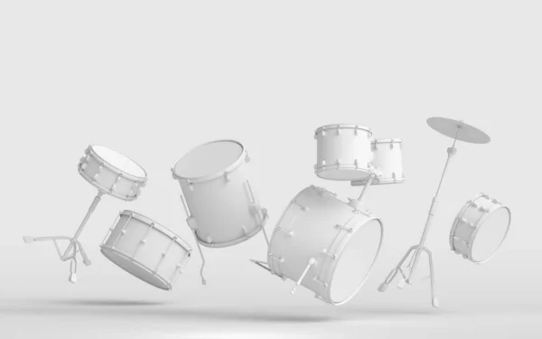 Набір Барабанів Металевими Цимбалами Монохромному Тлі Рендеринг Музичного Ударного Інструменту — стокове фото