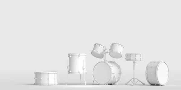 Set Trommeln Mit Metallbecken Auf Monochromem Hintergrund Rendering Von Schlagzeug — Stockfoto