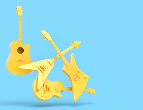 Mavi Arka Planda Izole Edilmiş Elektrikli Akustik Gitar Seti Müzik — Stok fotoğraf