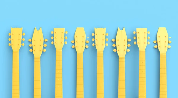 Conjunto Fingerboard Guitarra Acústica Elétrica Isolada Fundo Azul Renderização Conceito — Fotografia de Stock