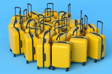 Colorful suitcase or baggage on blue background. 3D render of summer vacation concept and holidays clipart