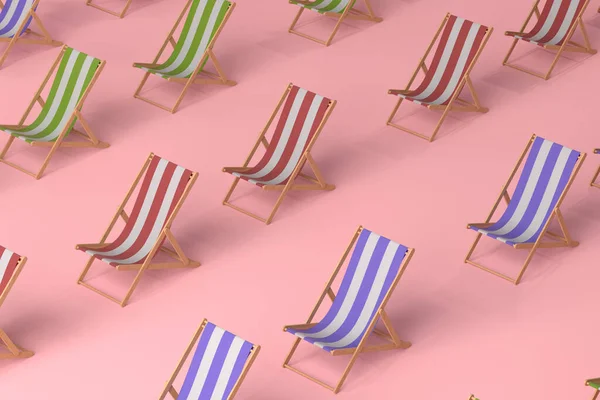 Silla Playa Fila Sobre Fondo Rosa Representación Del Concepto Vacaciones —  Fotos de Stock