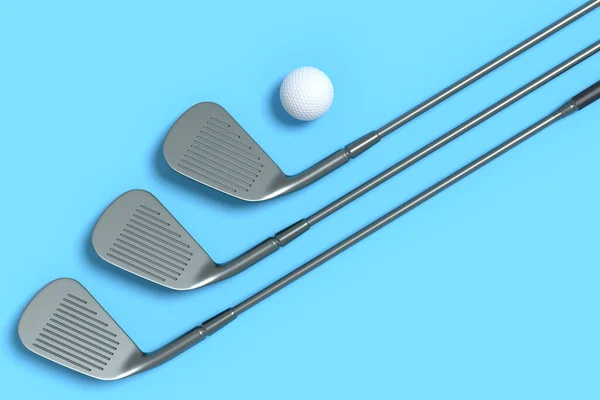 Golf Club Argento Palla Isolata Sfondo Blu Rendering Attrezzature Sportive — Foto Stock