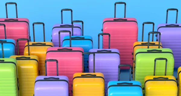 Bunte Koffer Oder Gepäck Auf Blauem Hintergrund Darstellung Von Sommerferienkonzept — Stockfoto