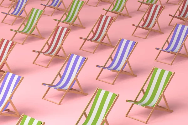 Silla Playa Fila Sobre Fondo Rosa Representación Del Concepto Vacaciones —  Fotos de Stock