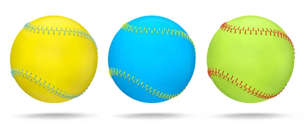 Uppsättning Softball Eller Baseball Bollar Isolerad Vit Bakgrund Rendering Sporttillbehör — Stockfoto